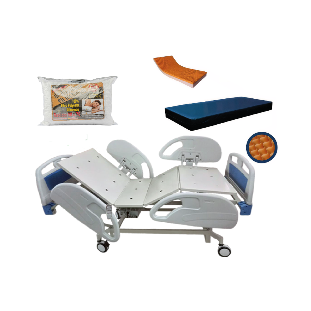 Cama hospitalaria eléctrica PRO FULL CM-056 + colchón ortopédico antiescaras + almohada