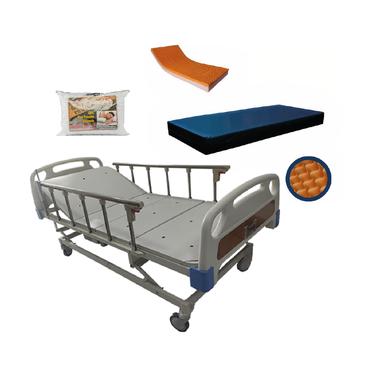 Cama hospitalaria eléctrica con cambio de altura CM-055 + colchón ortopédico antiescaras + almohada