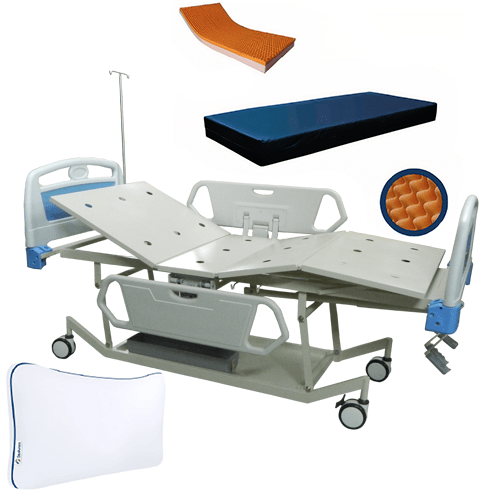 Combo cama manual hospitalaria CM 050 + Colchon ortopédico antiescaras + almohada