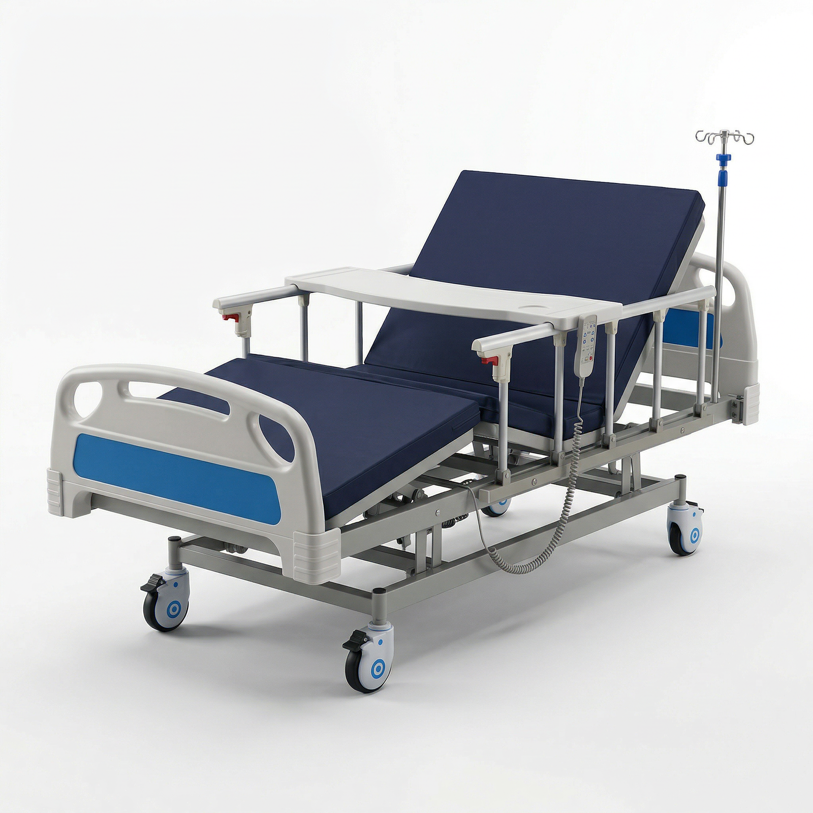 Cama eléctrica hospitalaria 3 funciones Konfort Plus - Con colchóneta, barandas y bandeja de alimentación